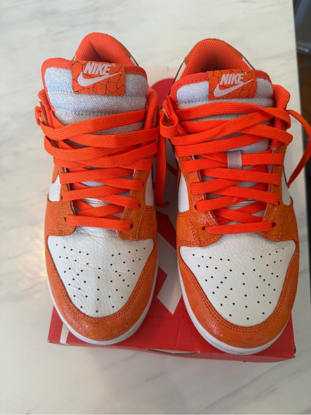 Nike Orange and White Low-Top Sneakers with Bright Laces